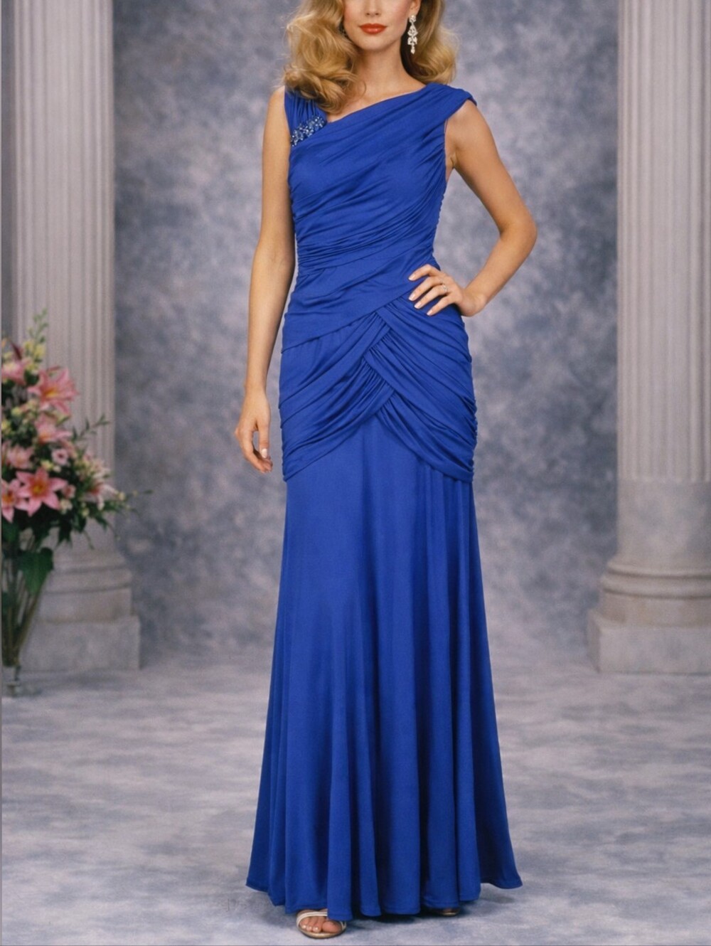 Tadashi Shoji Vintage 80s 90s Blue Draped Party Prom Formal Dress sz M